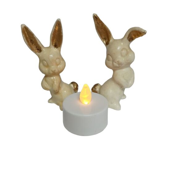 Decorative Easter Rabbits Bunny Figurines White Ivory Gold Bisque 80's RARE VTG - Picture 3 of 16